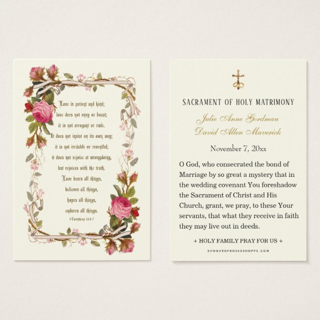 Rosenrosen Katholische Hochzeitskarte (Vorne & Hinten)