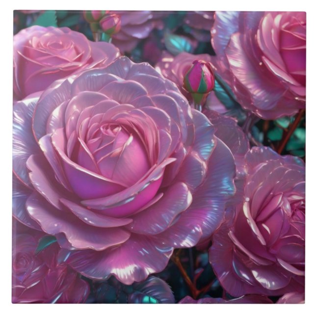 Rosenrosen Keramik Tile Fliese (Vorderseite)