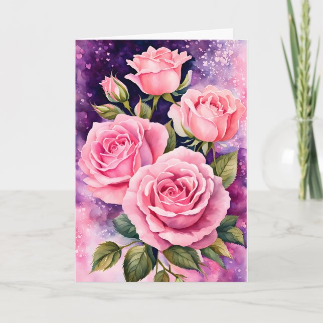 Rosenrosen Lila Hintergrund Geburtstag Karte (Vorderseite)
