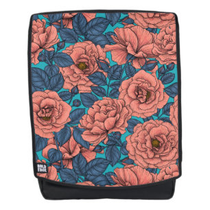 Rosenrosen mit blauen Blätter auf blau Rucksack
