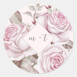 Rosenrosen mit Monogramm Hochzeit Runder Aufkleber