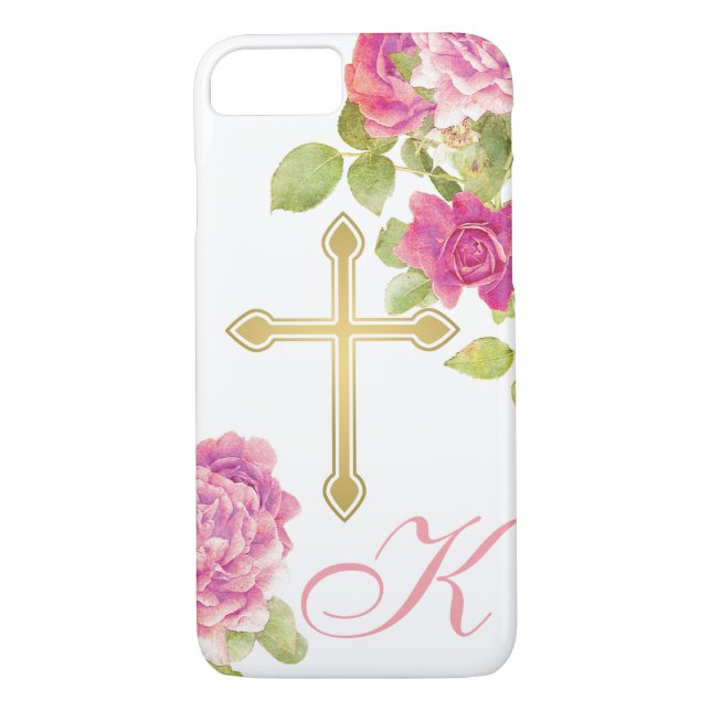 Rosenrosen, Mit Monogramm Kreuz, Christlich Case-Mate iPhone Hülle (Rückseite)