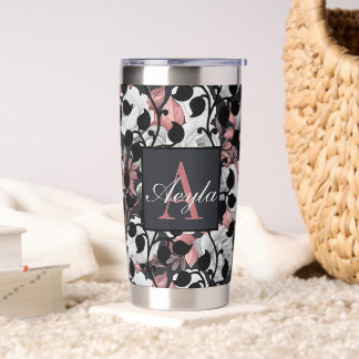 Rosenrosen-Monogramm-Blätter Thermobecher