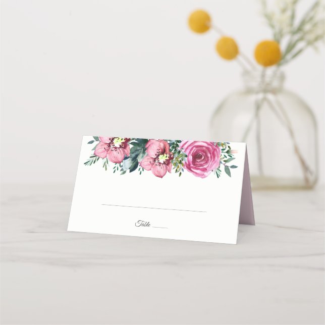 Rosenrosen-Orchideen Hochzeit mit Blumen Platzkarte (Vorderseite)