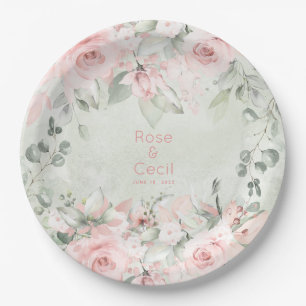 Rosenrosen, rot, Hochzeit 9 Zoll Abendessen Pappteller
