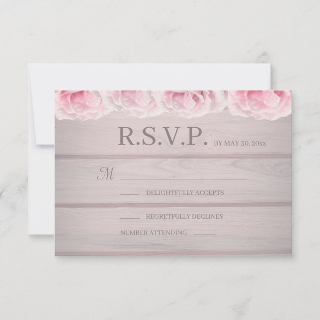 Rosenrosen Rustikaler Chic Floral Wedding RSVP Einladung (Vorderseite)