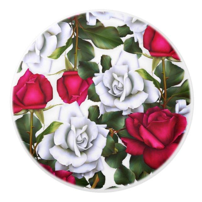 Rosenrosen Shabby Chic Rustikal Modernes Glam Keramikknauf (Vorderseite)