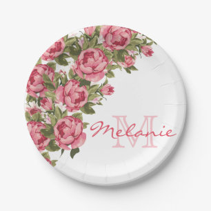 Rosenrosen, Vintag, Rosa Rose, Name der Peonies, M Pappteller