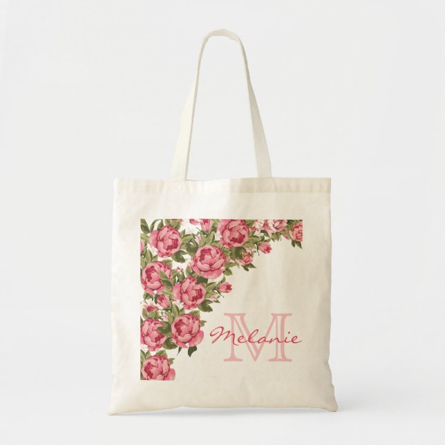 Rosenrosen, Vintag, Rosa Rose, Name der Peonies, M Tragetasche (Vorne)