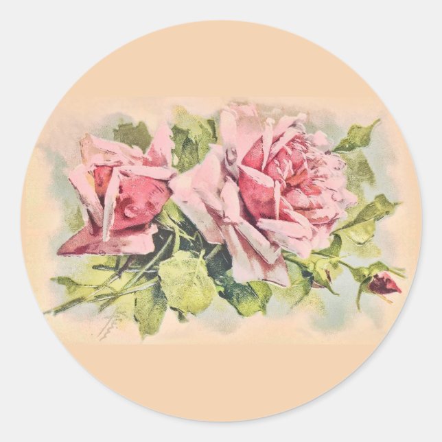 Rosenrosen Vintag Runder Aufkleber (Vorderseite)