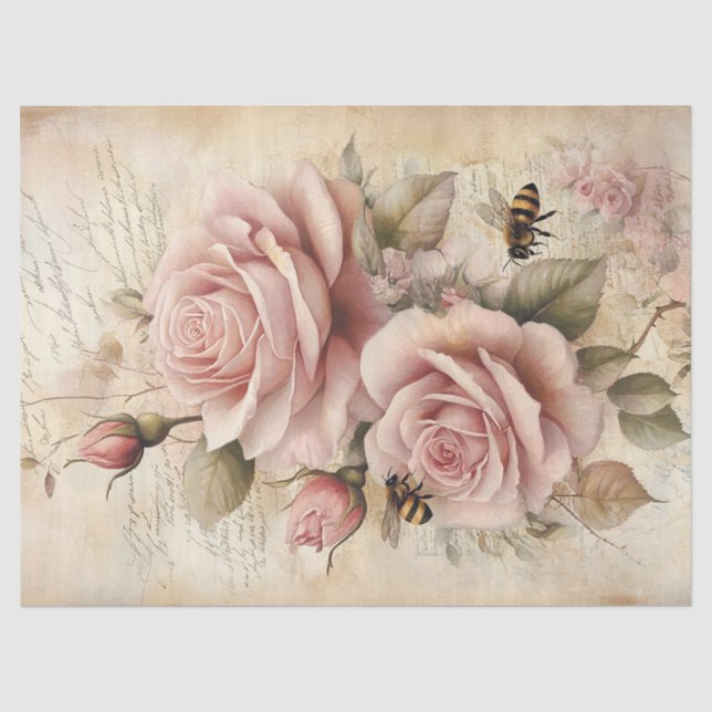 Rosenrot Vintage Blumendekoutierung Seidenpapier (Vorderseite)