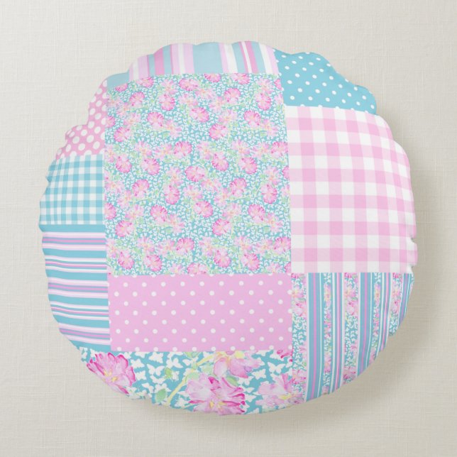 Rosenschmetterlinge Imitate Patchwork Rundkissen Rundes Kissen (Vorderseite)