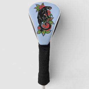 Rosenschwarzer Panther und blühende Rose Golf Headcover