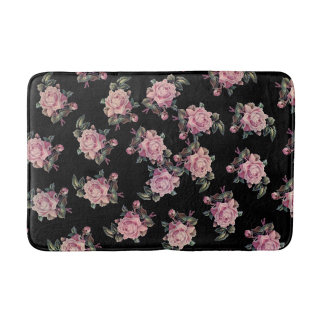 Rosenschwarzes Shabby Chic mit Blumenmuster Badematte (Vorderseite)
