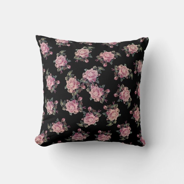 Rosenschwarzes Shabby Chic mit Blumenmuster Kissen (Vorderseite)