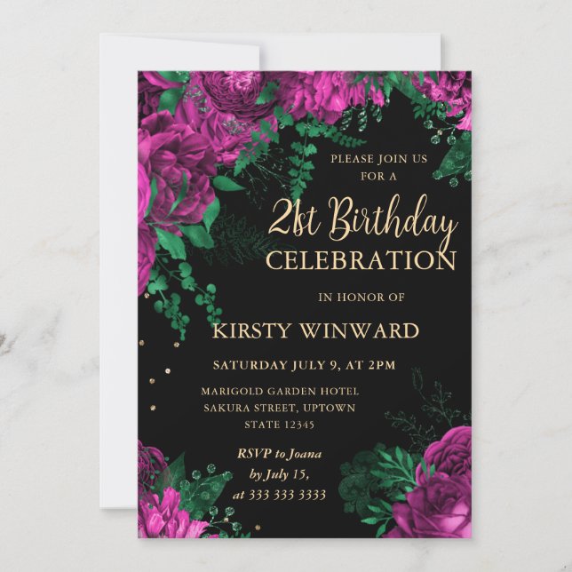 Rosenstraße am 21. Geburtstag Einladung (Vorderseite)