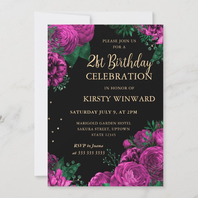 Rosenstraße am 21. Geburtstag Einladung (Vorderseite)