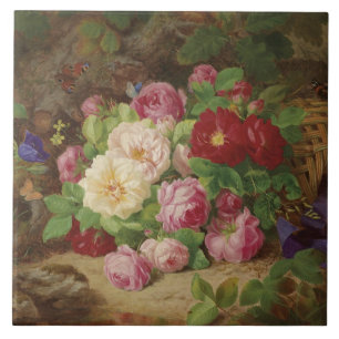 Rosenstück am Waldboden mit Schmetterlingen Fliese