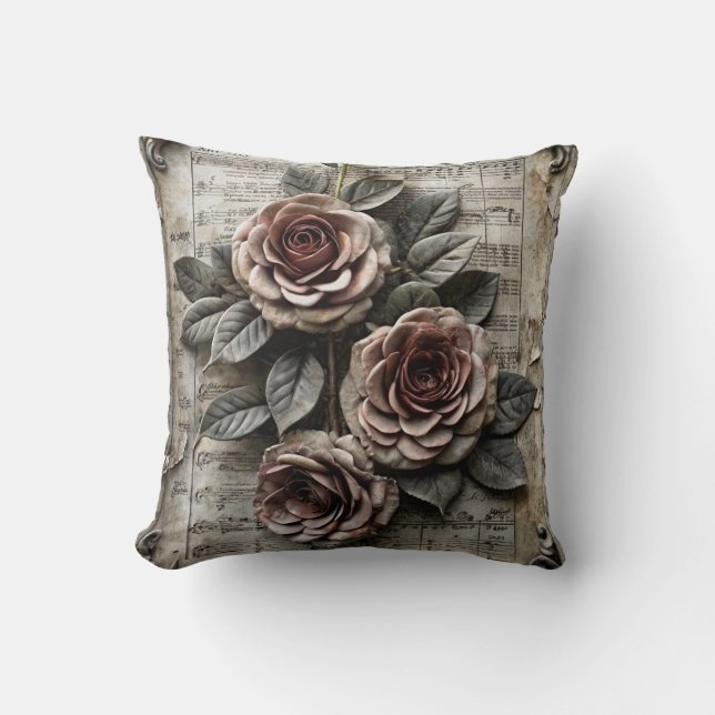 Roses and Music Sheets Kissen (Vorderseite)