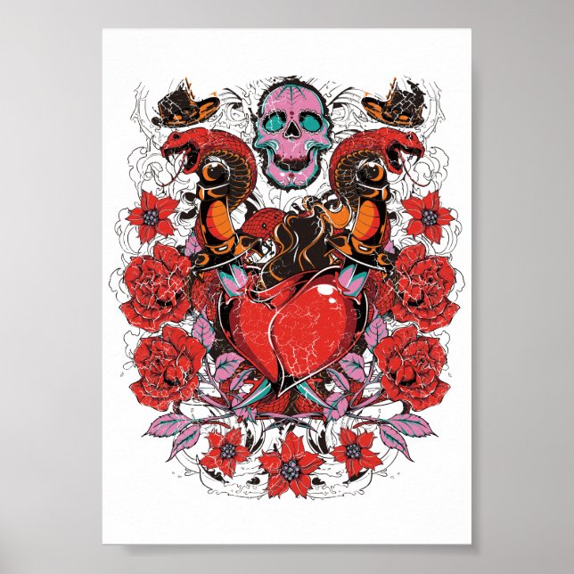 Roses and skeleton poster (Vorne)