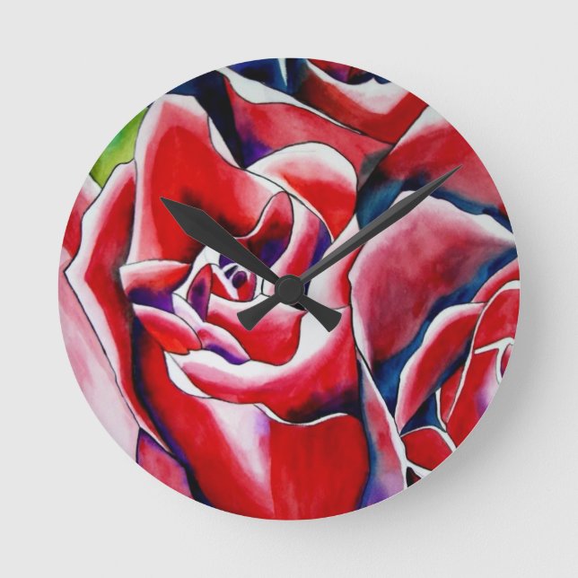 Roses Aquarellmalerei Runde Wanduhr (Vorderseite)