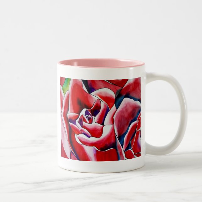 Roses Aquarellmalerei Zweifarbige Tasse (Rechts)