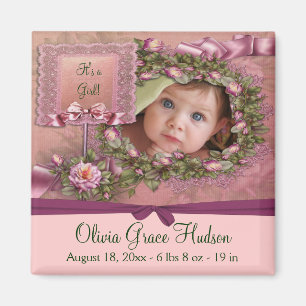Roses Baby Girl Foto Birth Magnete Magnet