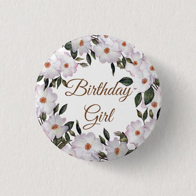 Roses Ballerina Floral Geburtstag Button (Vorderseite)