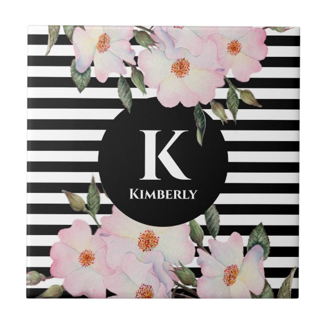 Roses Ballerina Streifen Monogramm Fliese (Vorderseite)