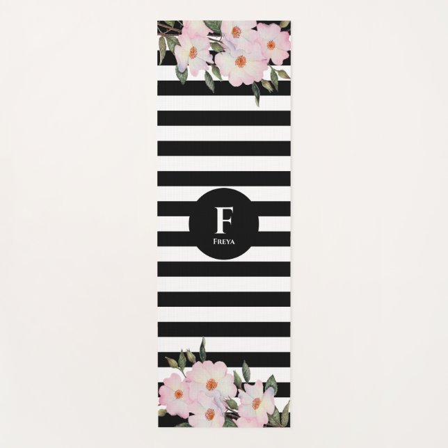 Roses Ballerina Streifen Monogramm Yogamatte (Vorderseite)