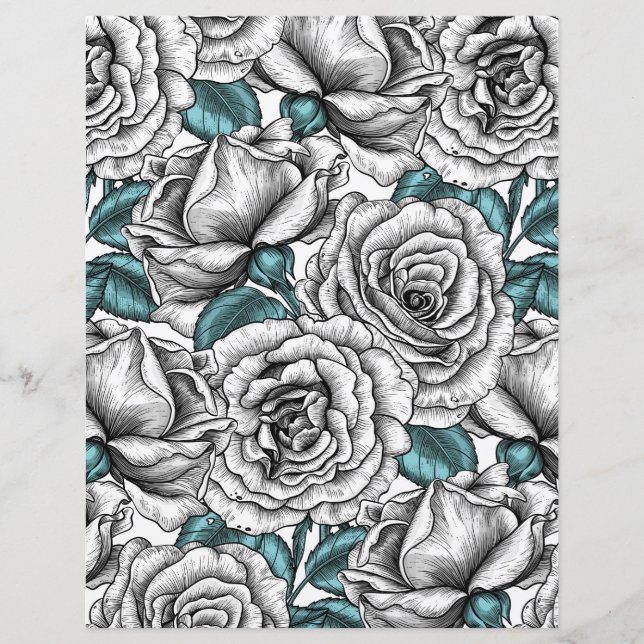 Roses blanches avec feuilles bleues (Devant)