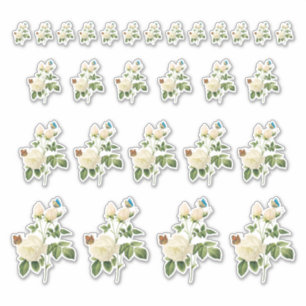 Roses blanches avec Stickers Papillons