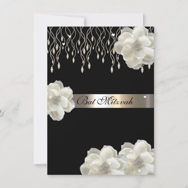 Roses blanches, Bat mitzvah, Invitation personnali (Devant)