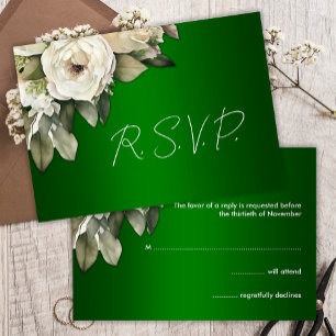 Roses blanches élégantes et vert émeraude RSVP