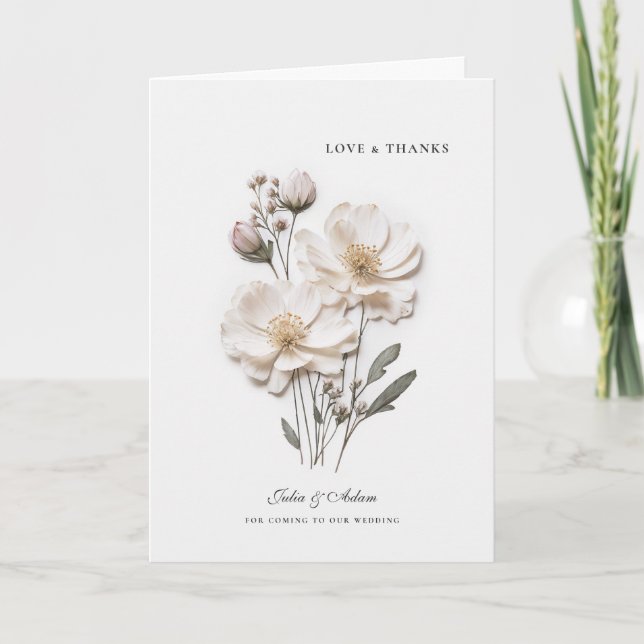 Roses blanches élégantes I Plier Carte de remercie (Devant)