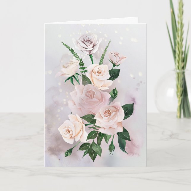 Roses blanches et Carte de Sympathie pour la verdu (Devant)