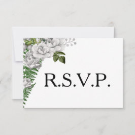 Roses blanches et fougères mariage RSVP