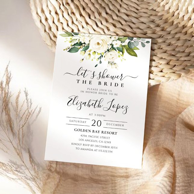 Roses blanches Floral Bridal Show Invitation (Créateur téléchargé)