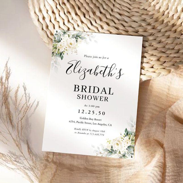 Roses blanches Floral Bridal Show Invitation (Créateur téléchargé)