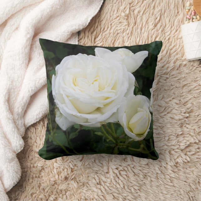 Roses blanches personnalisées Coussin photo jardin (Couverture)