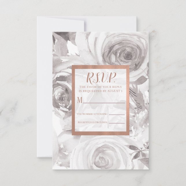 Roses blanches Rose rose or Moderne Mariage RSVP (Devant)