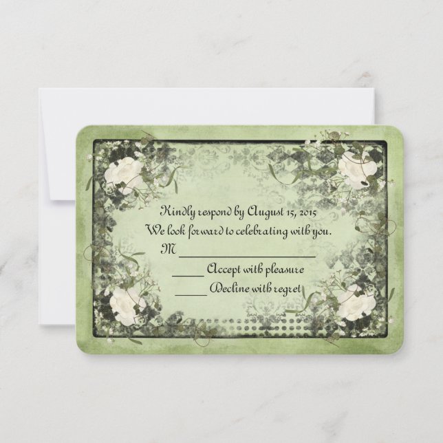 roses blanches sur vert avec cadre noir RSVP (Devant)
