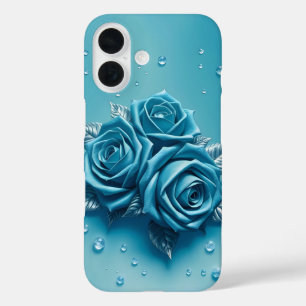 Roses bleu Icy avec droplets Coque-Mate coque ipho