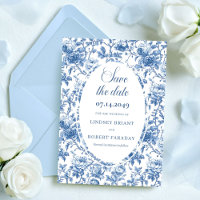 Roses Bleues Classiques Toile Faire-Part de Mariag