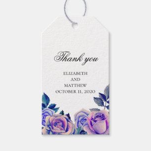 Roses bleues et violettes merci. Étiquette de cade