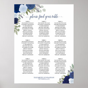 Roses Bleus Élégant 9 Mariage Tableau de siège 