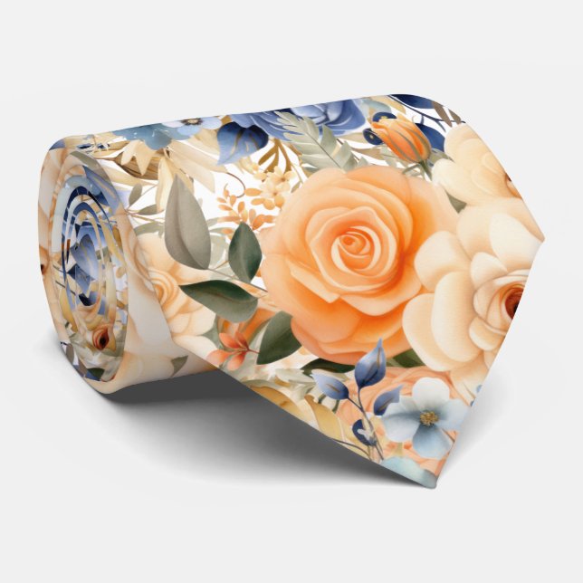 Roses bleus et fleurs de pêche Cravate floral (Roulé)