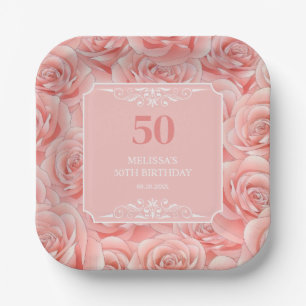 Roses Blossom Floral 50 Geburtstag Pappteller