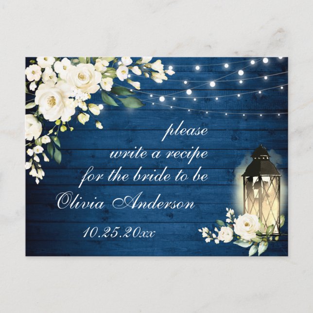 Roses Blue Wood Brautparty Rezept Card Postkarte (Vorderseite)