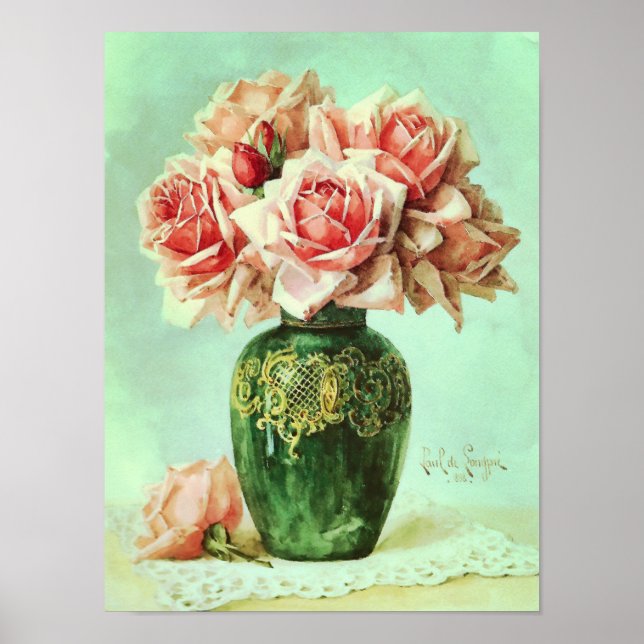 Roses Blume Rosa Malerei Poster (Vorne)